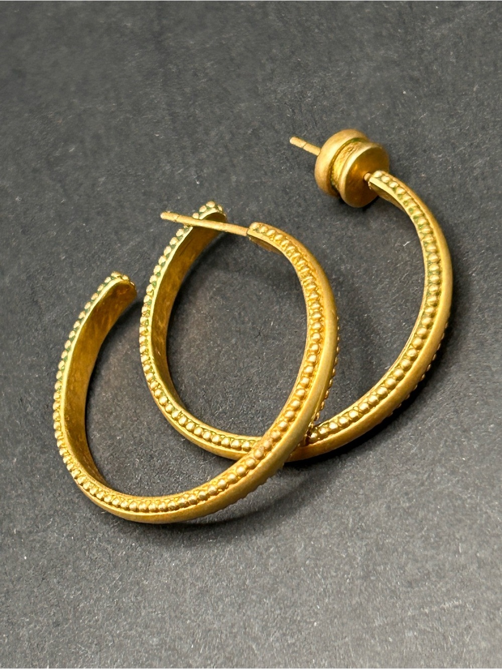 Julie Vos Matte Gold Hoops with Textured Edge 1.25” **One Back